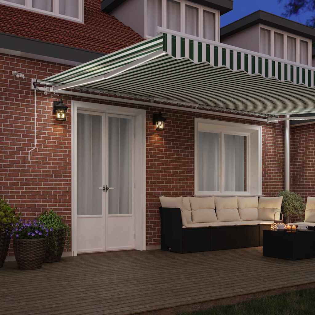 Skrovita tenda Zelena i bijela 500 × 350 cm Poliester i metal