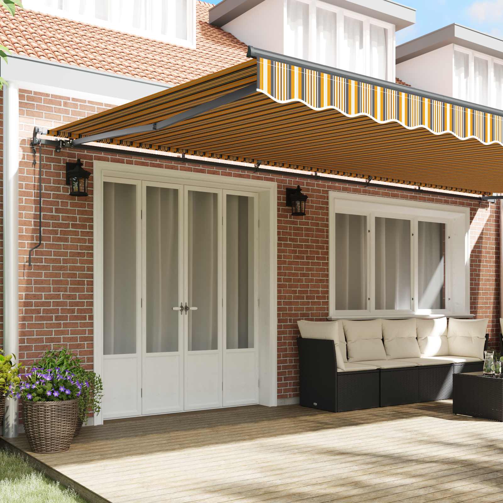 Skrovita tenda Šareni 600 × 300 cm Tkanina i Aluminij