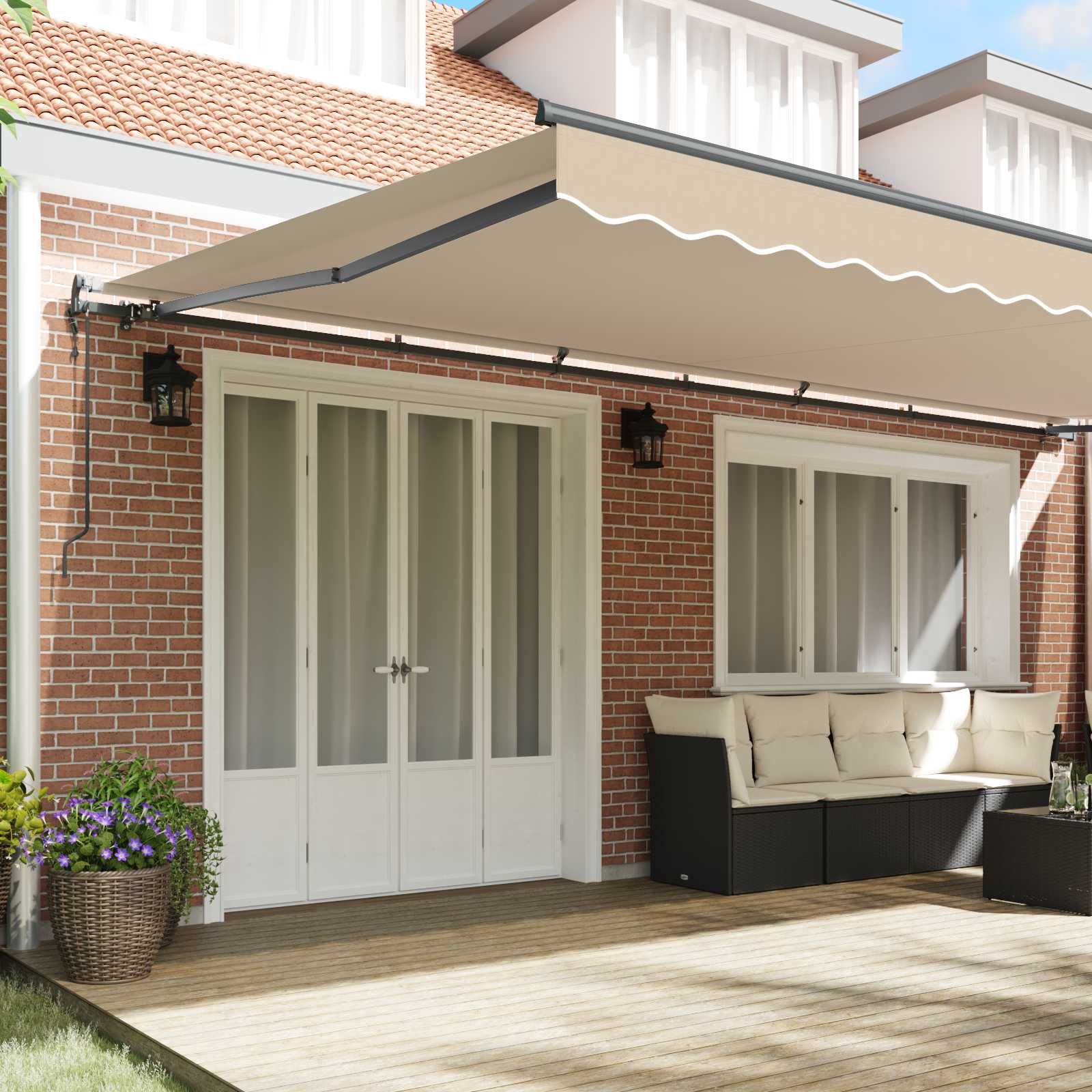 Skrovita tenda Bež 600 × 300 cm Tkanina i Aluminij