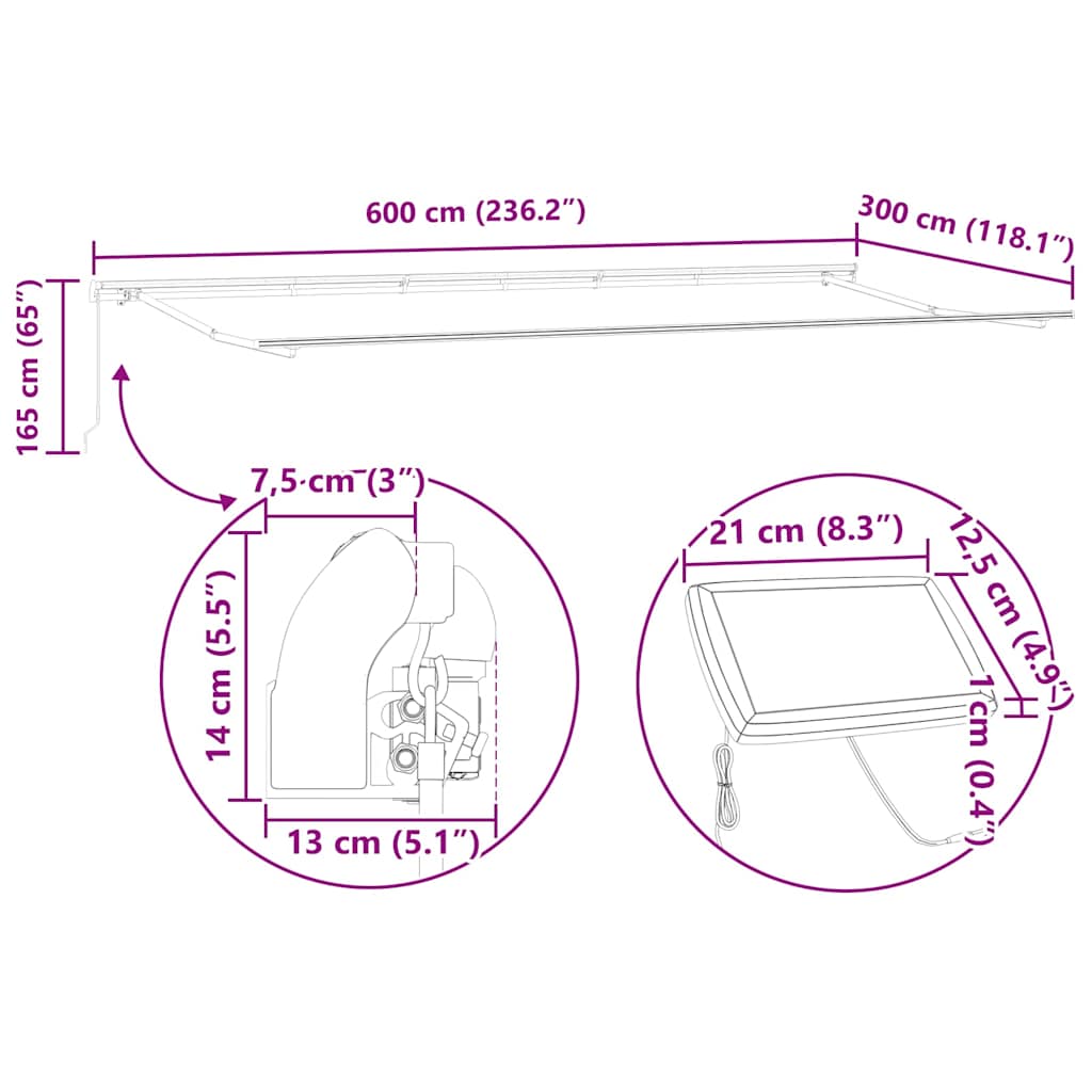 Skrovita tenda Svijetlo siva 600 × 300 cm Tkanina i čelik