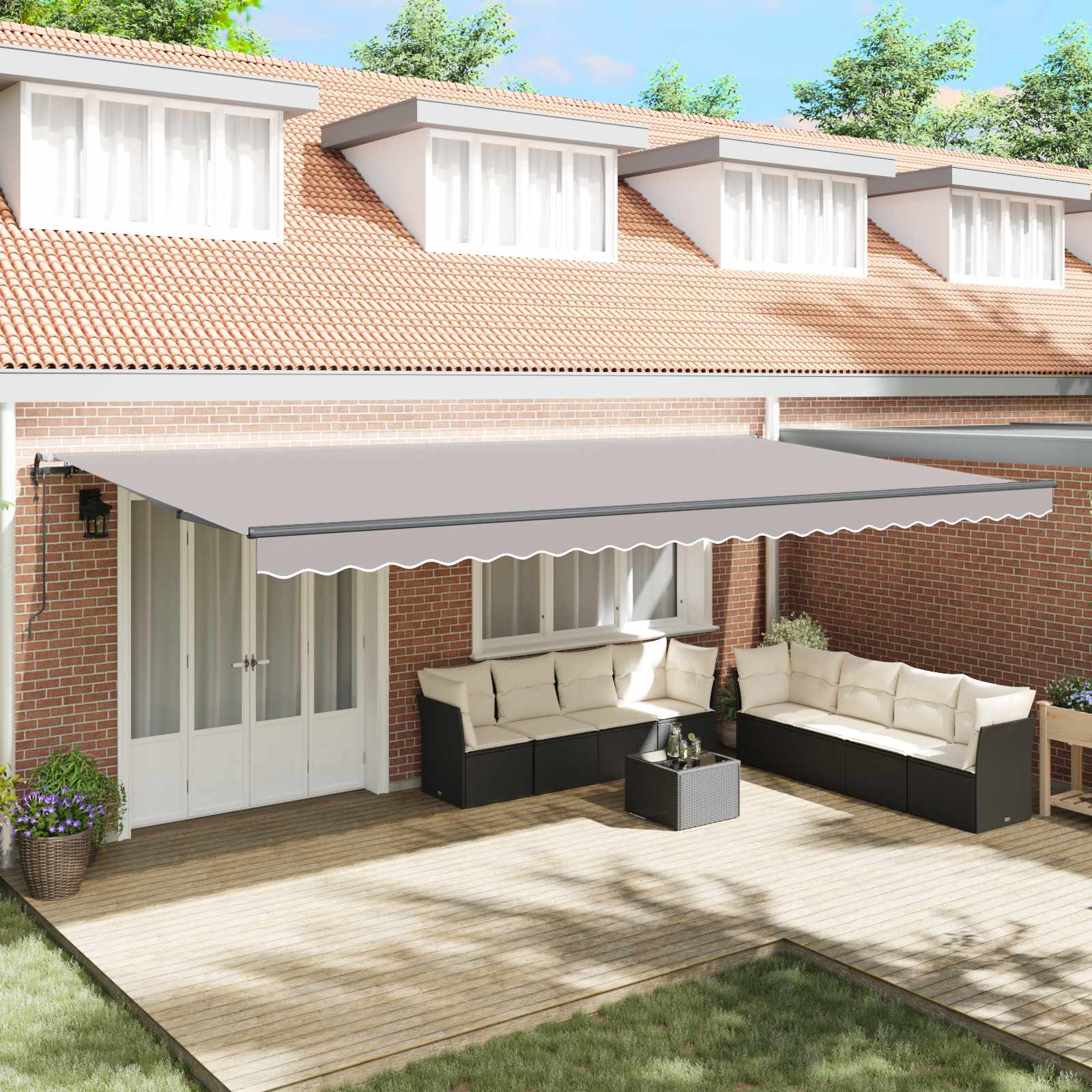 Skrovita tenda Svijetlo siva 600 × 300 cm Tkanina i Aluminij