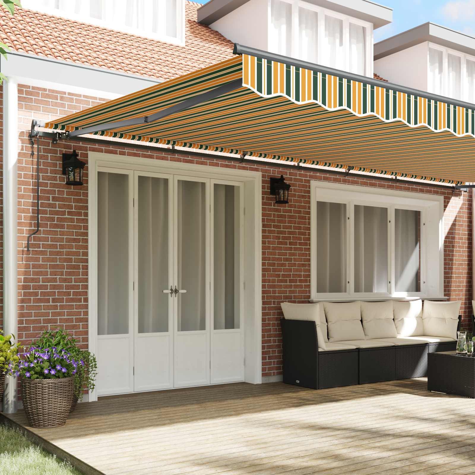 Skrovita tenda Zelena i žuta 600 × 300 cm Tkanina i Aluminij