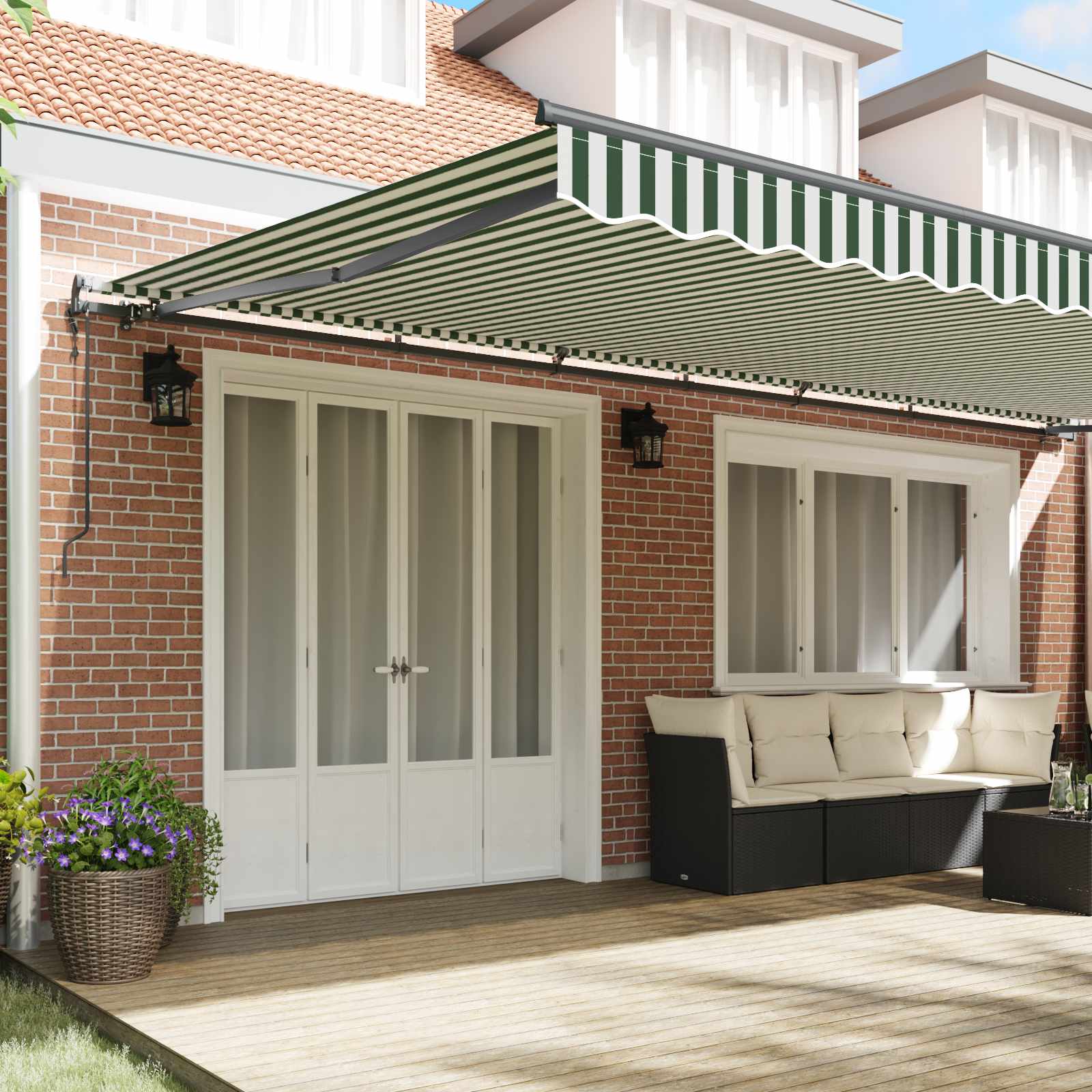Skrovita tenda Zelena i bijela 600 × 300 cm Tkanina i Aluminij
