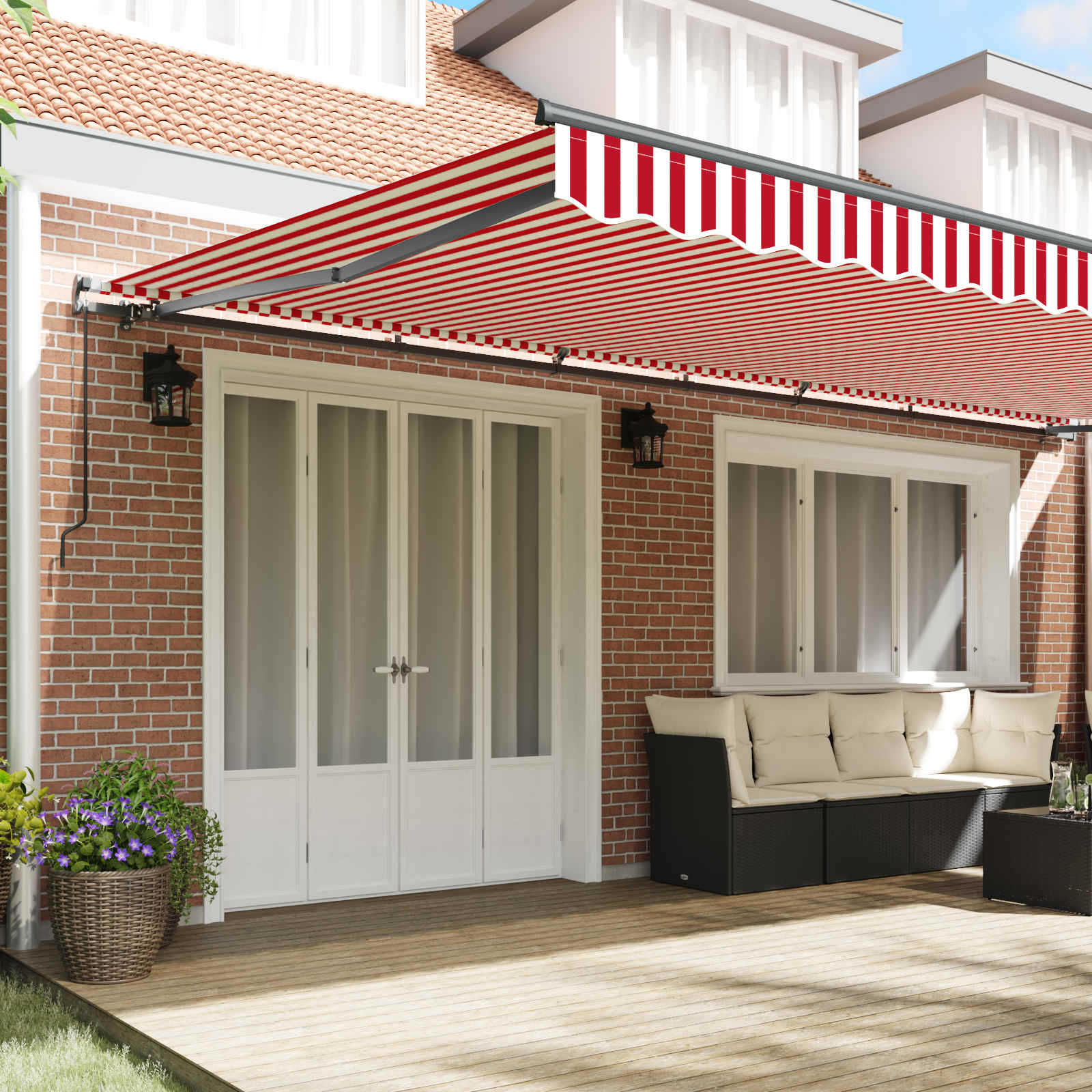 Skrovita tenda Crvena i bijela 600 × 350 cm Poliester i čelik