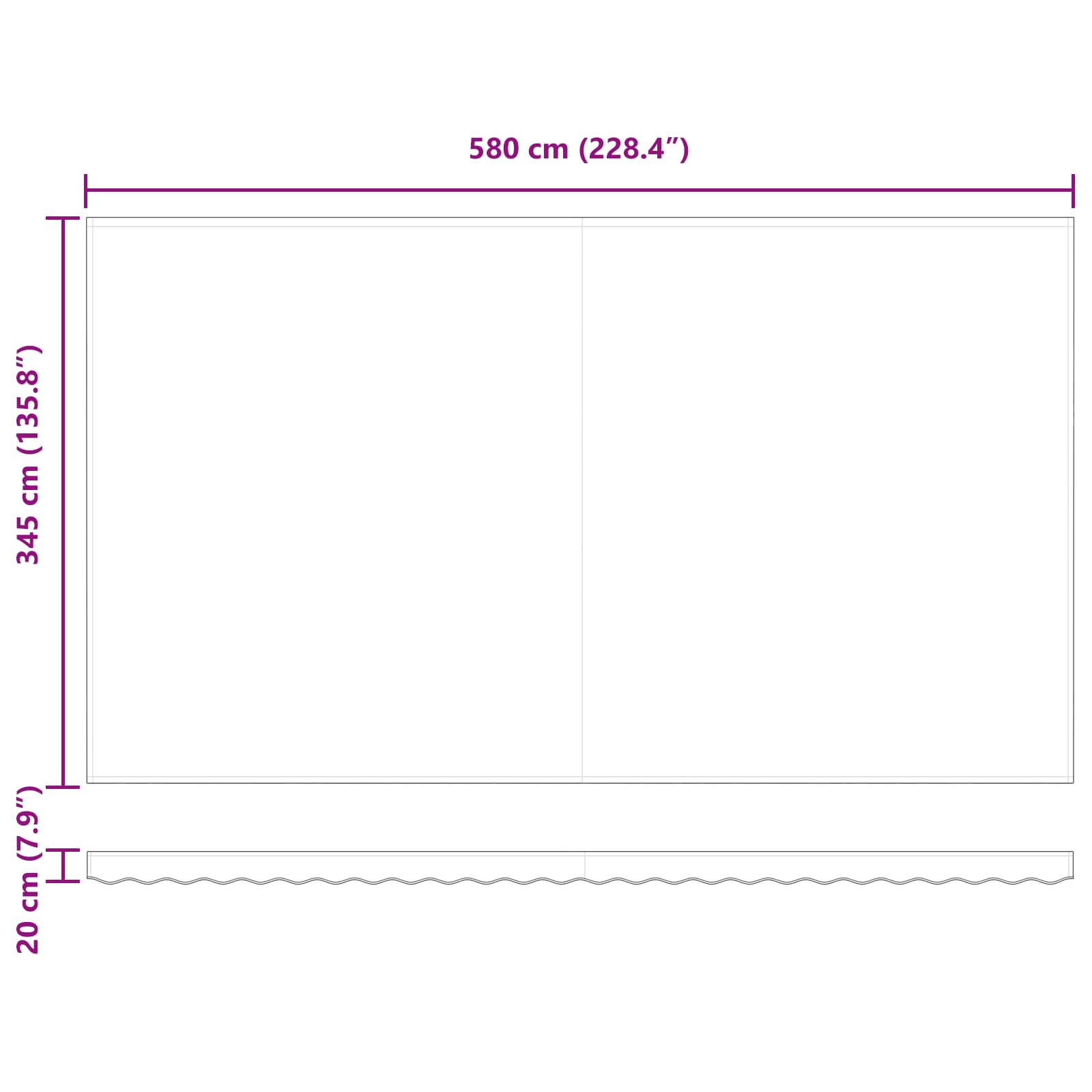 Skrovita tenda Crvena i bijela 600 × 350 cm Poliester i čelik