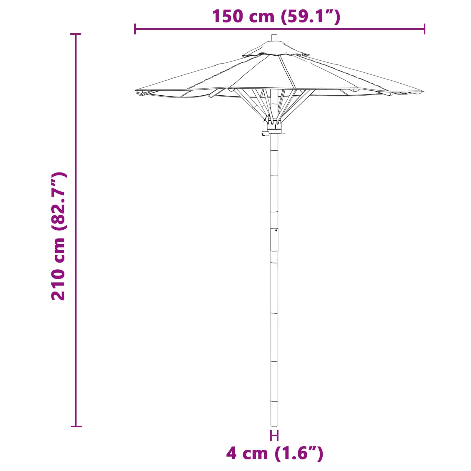 Vrtni suncobran Krem bijela Ø 150 x 210 cm bambus