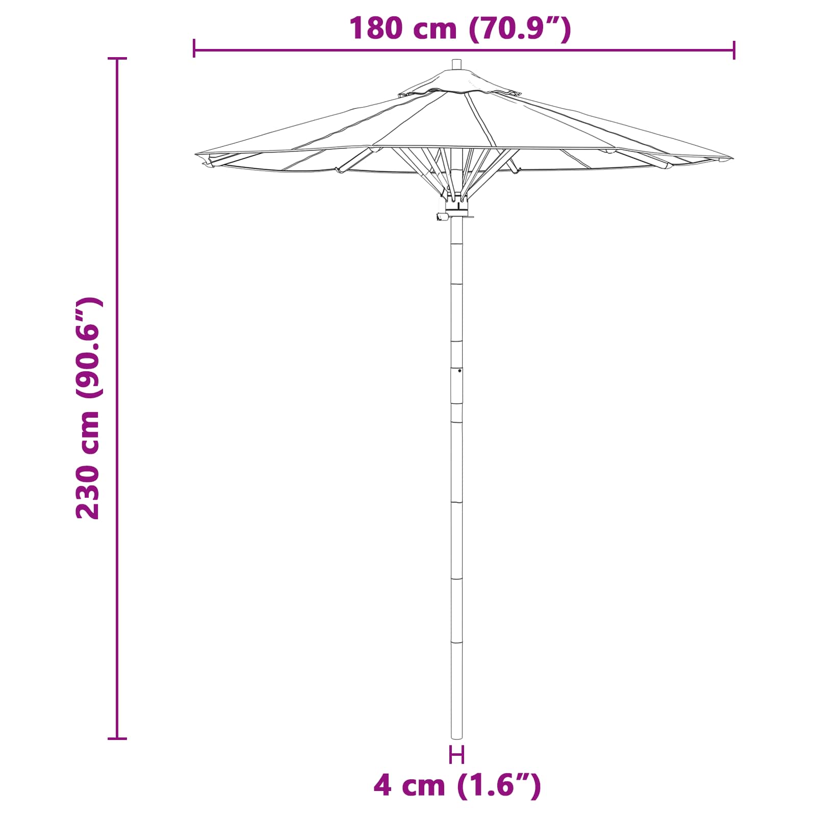 Vrtni suncobran Krem bijela Ø 180 x 230 cm bambus