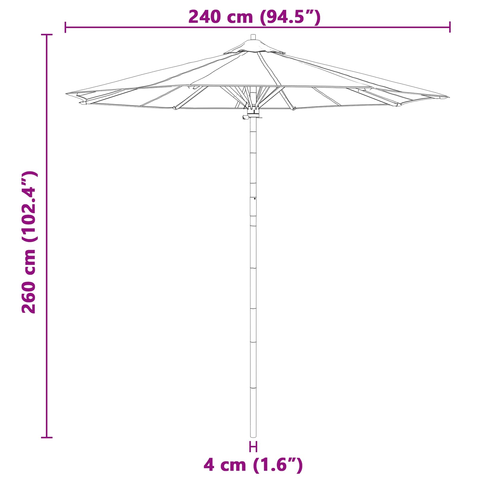 Vrtni suncobran Krem bijela Ø 240 x 260 cm bambus