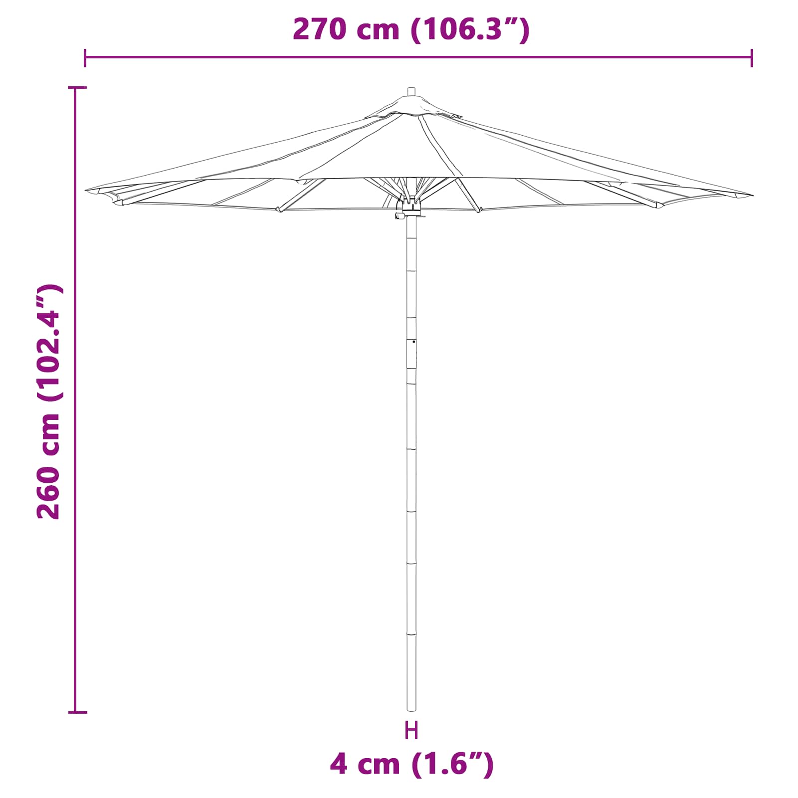 Vrtni suncobran Krem bijela Ø 270 x 260 cm bambus