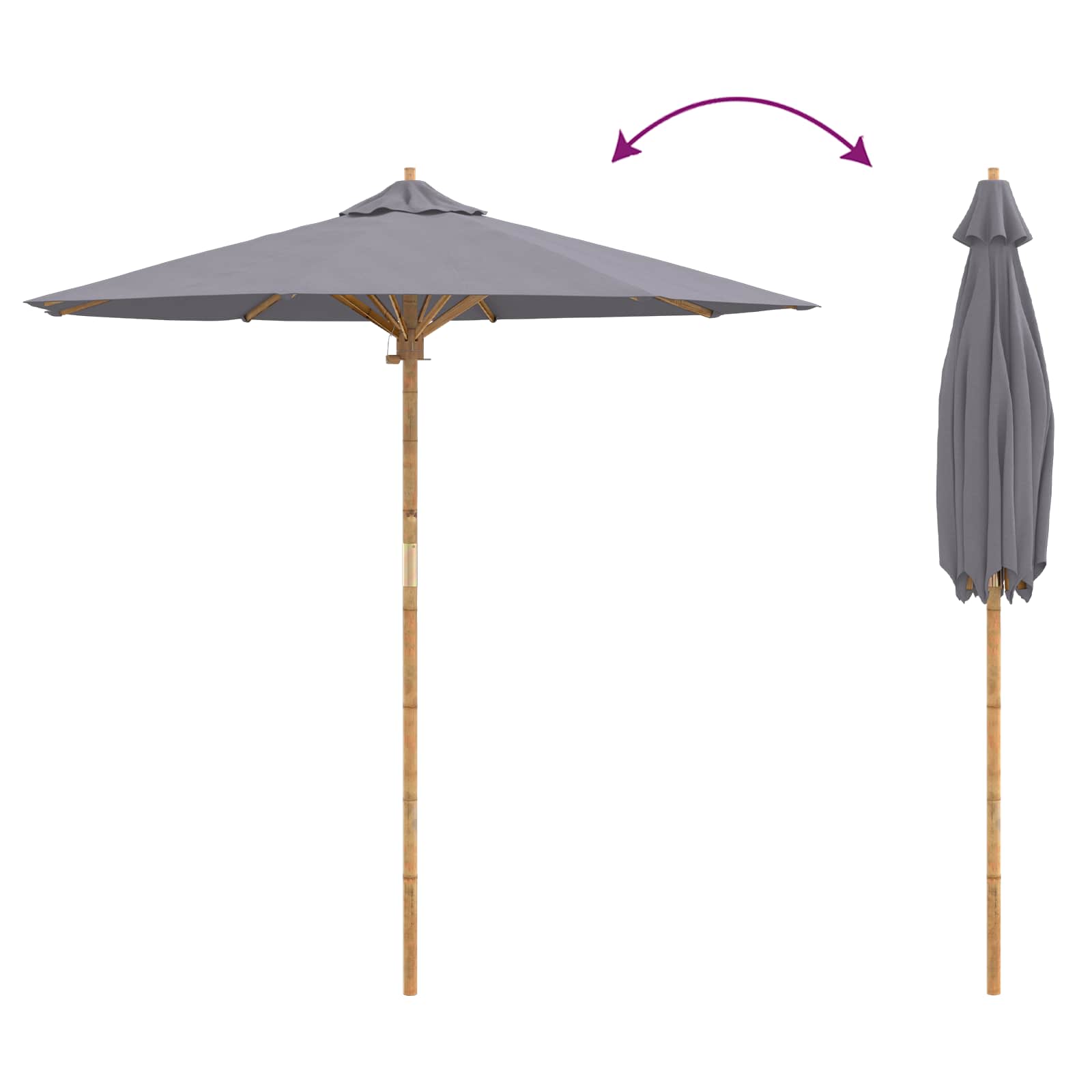 Vrtni suncobran Tamno siva Ø 217 x 230 cm bambus