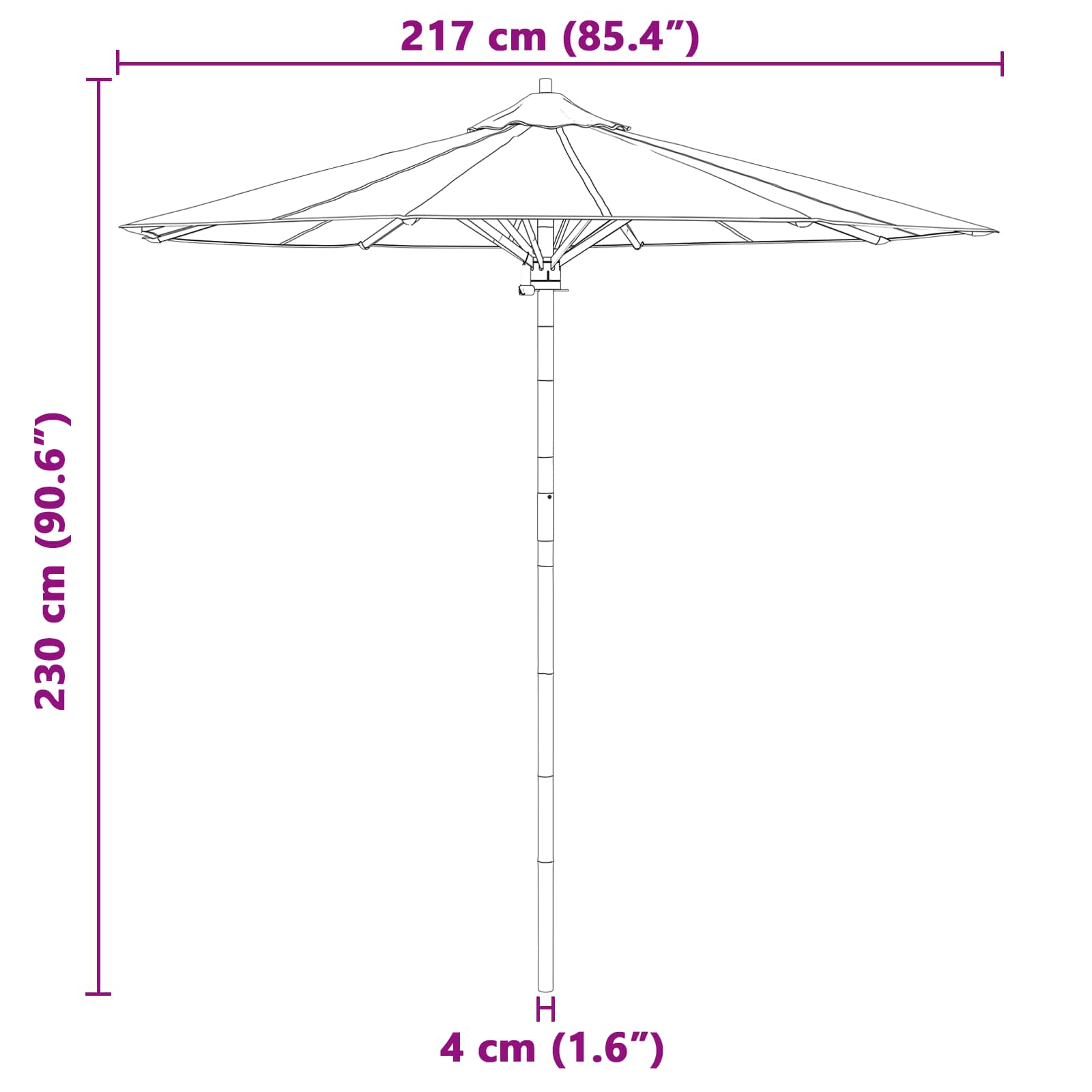 Vrtni suncobran Tamno siva Ø 217 x 230 cm bambus