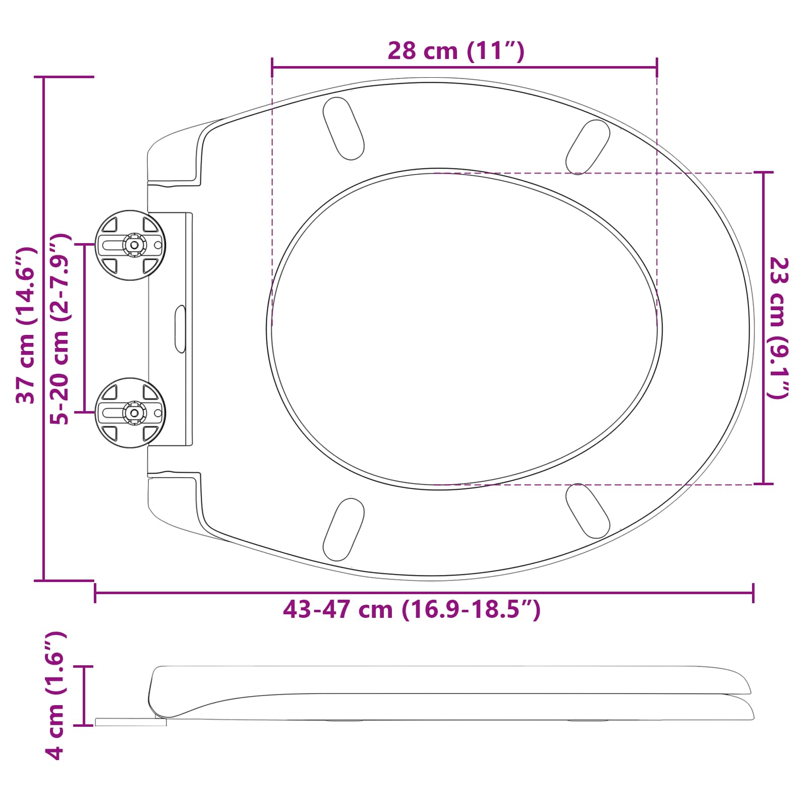 WC daska Bijelo 47 x 37 x 4 cm Duroplast