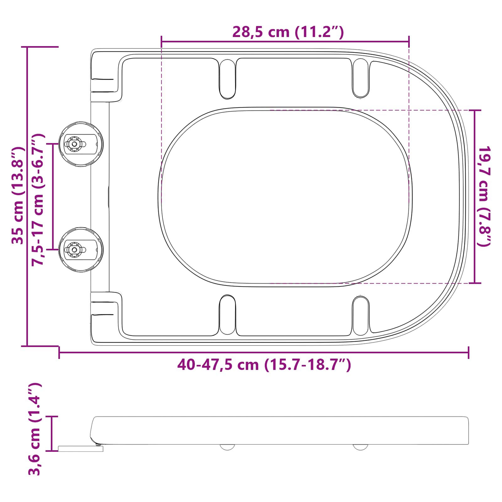 WC daska Siva 47,5 x 35 x 3,6 cm Duroplast
