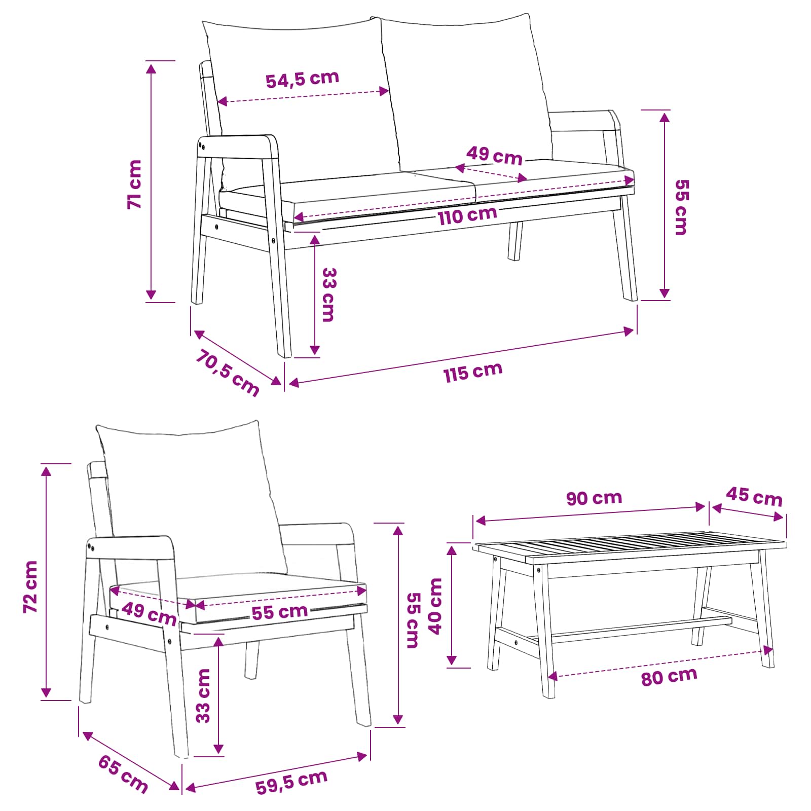 Bistro set s jastukom 5 pcs Smeđa Čvrsto drvo akacije