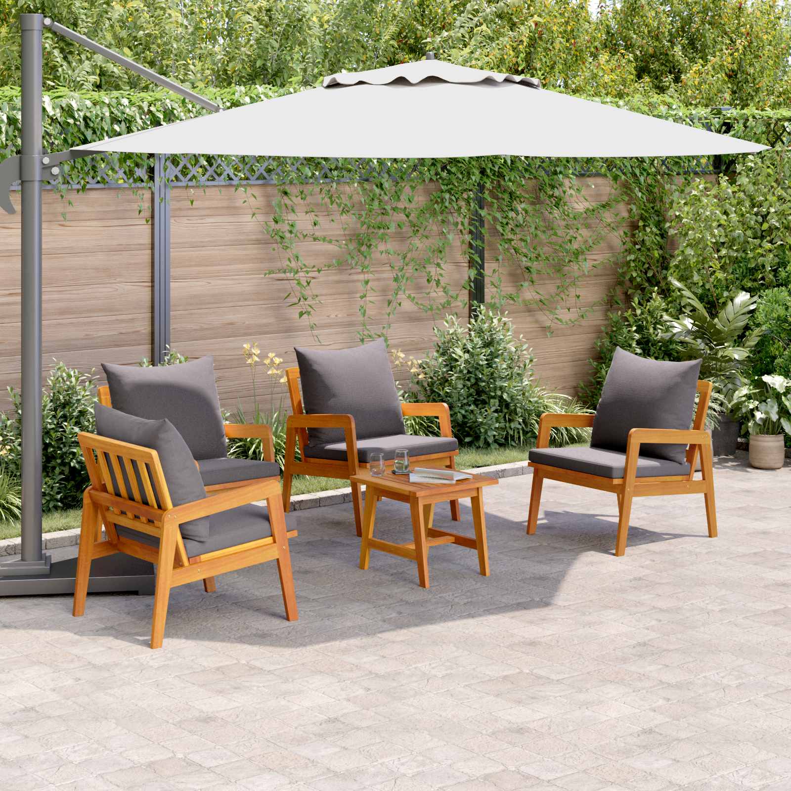 Bistro set s jastukom 5 pcs Smeđa Čvrsto drvo akacije