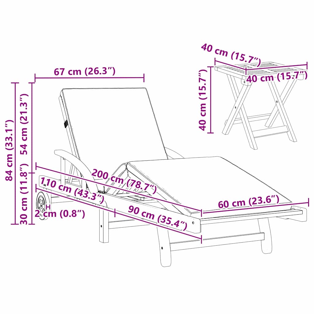 Ležaljka 2 pcs Crvena Čvrsto drvo akacije