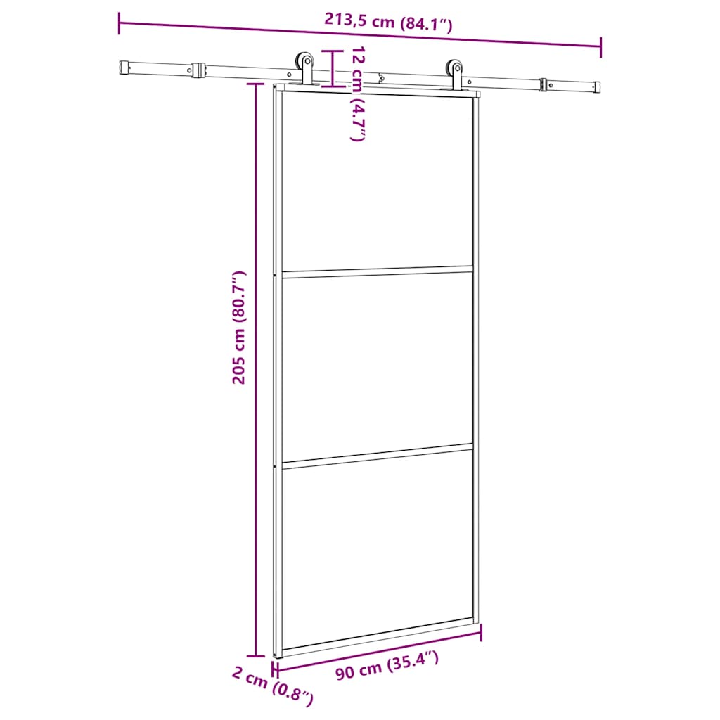 Klizna vrata s priborom 90 x 205 cm od ESG stakla i aluminija