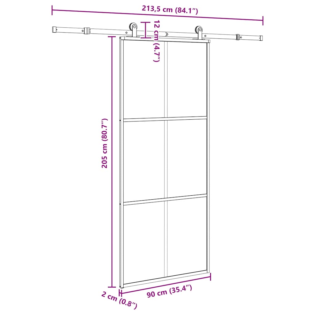 Klizna vrata s priborom 90 x 205 cm od ESG stakla i aluminija