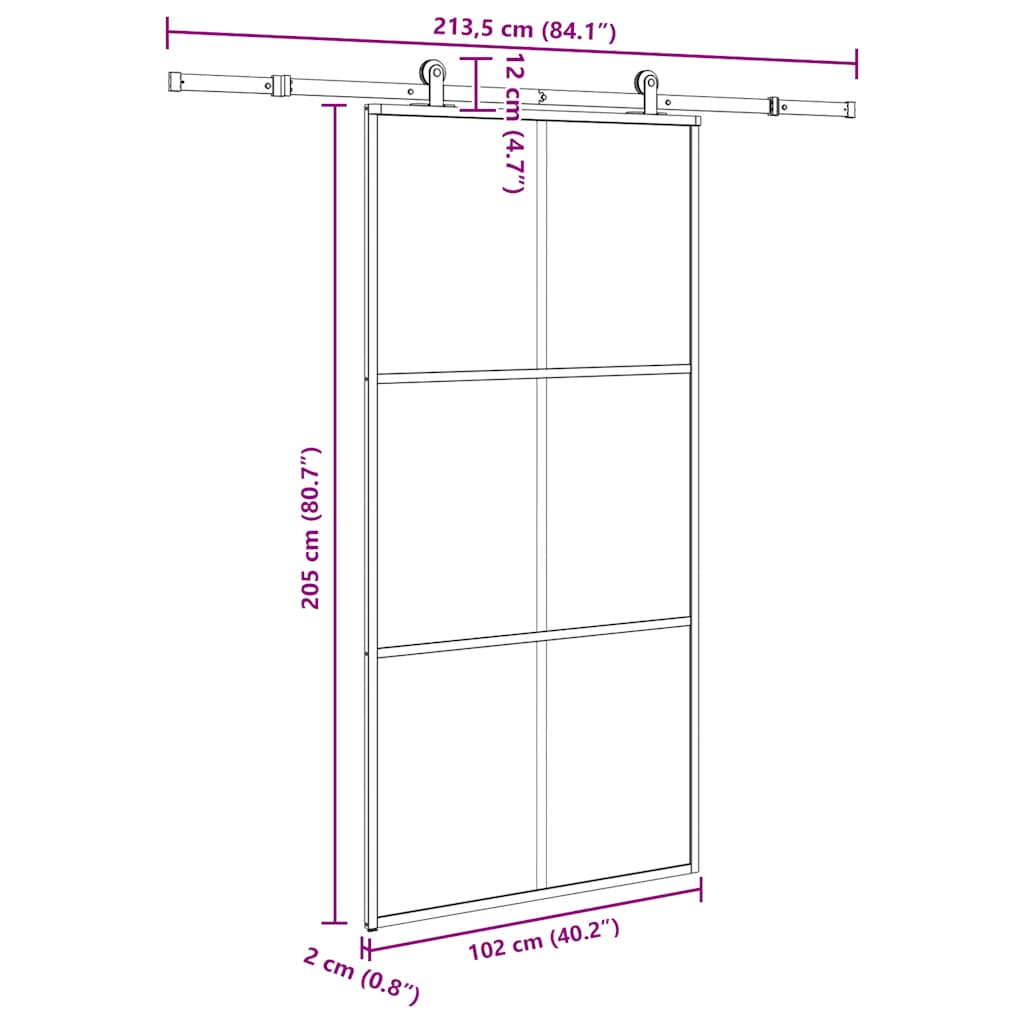 Klizna vrata s okovom 102x205 cm ESG staklo i aluminij