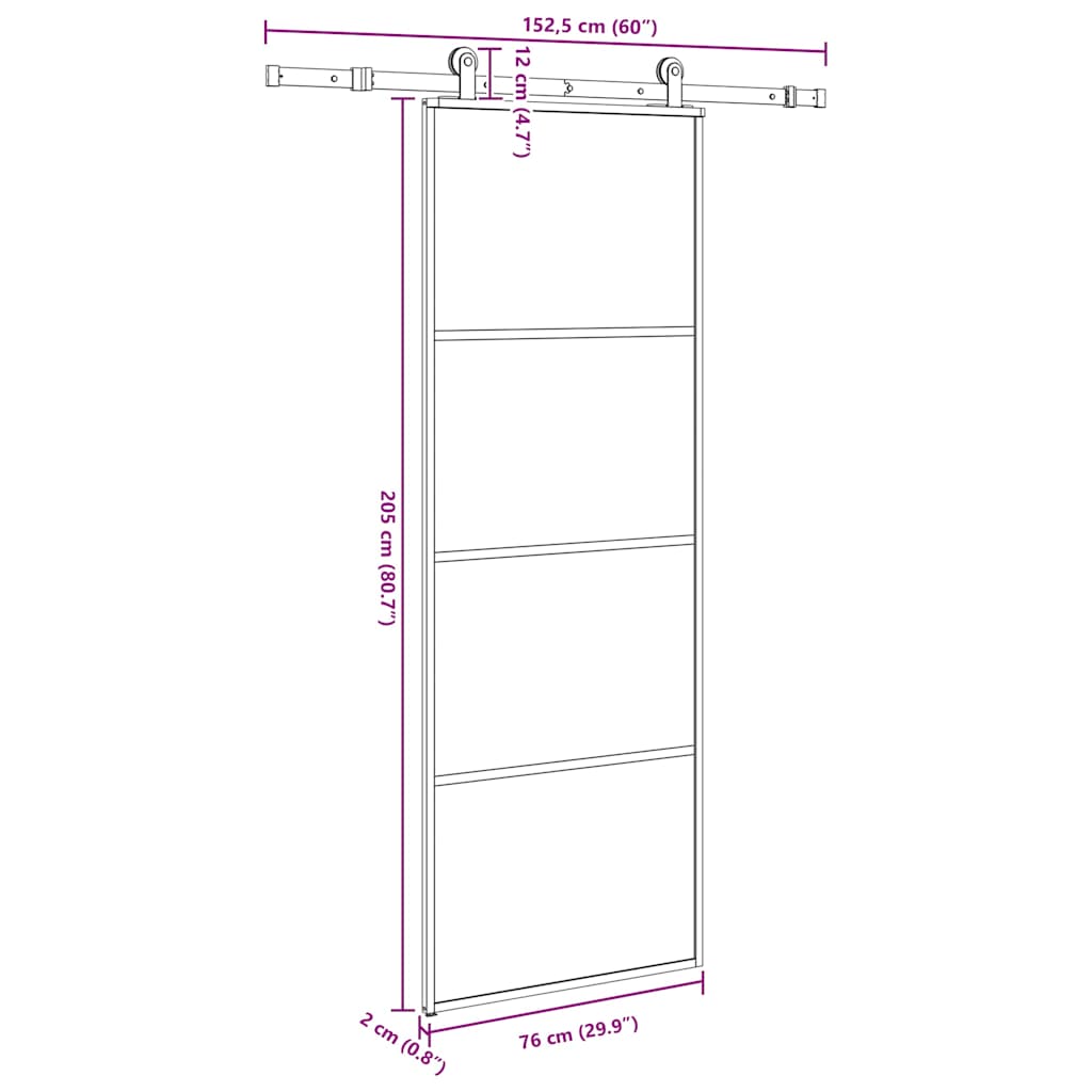 Klizna vrata s priborom 76 x 205 cm od ESG stakla i aluminija