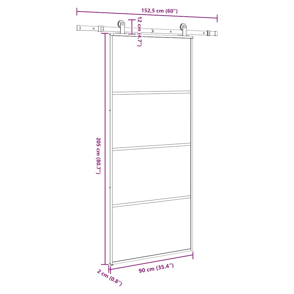 Klizna vrata s priborom 90 x 205 cm od ESG stakla i aluminija