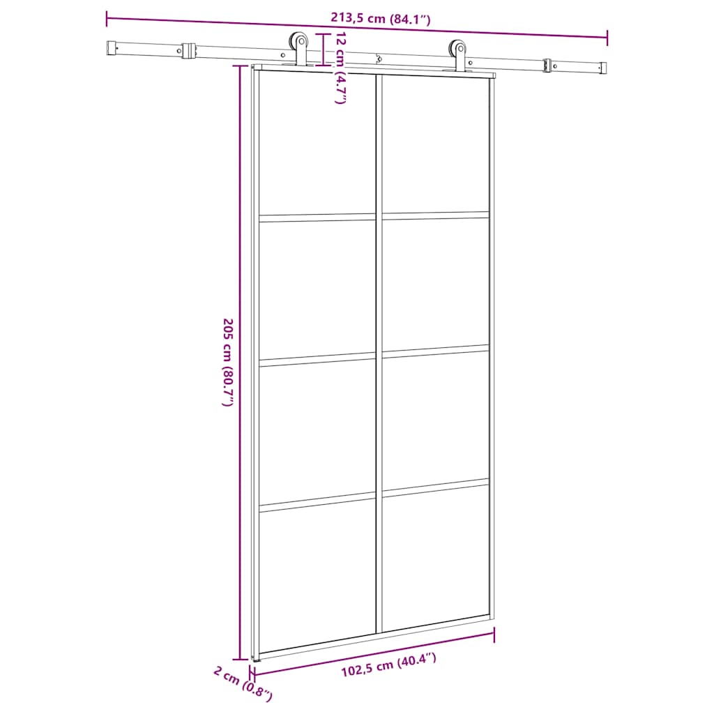 Klizna vrata s priborom 102,5x205 cm od stakla ESG i aluminija