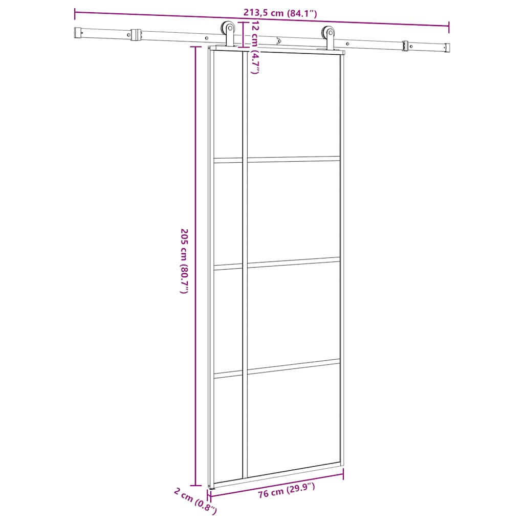 Klizna vrata s priborom 76 x 205 cm od ESG stakla i aluminija
