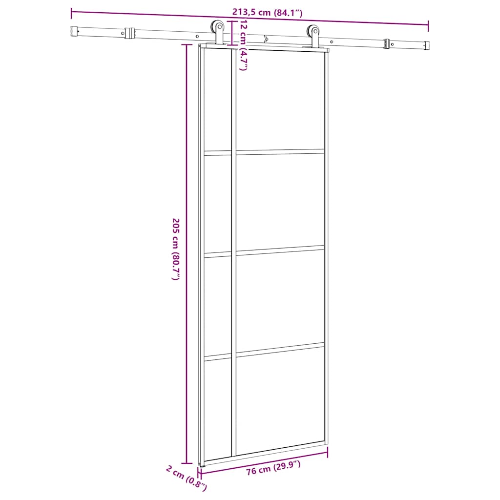 Klizna vrata s priborom 76 x 205 cm od ESG stakla i aluminija