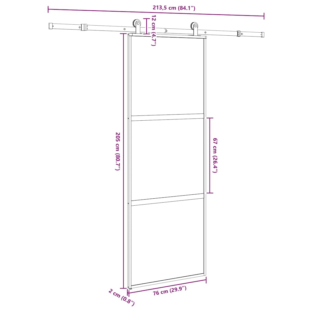 Klizna vrata s priborom 76 x 205 cm kaljeno staklo i aluminij
