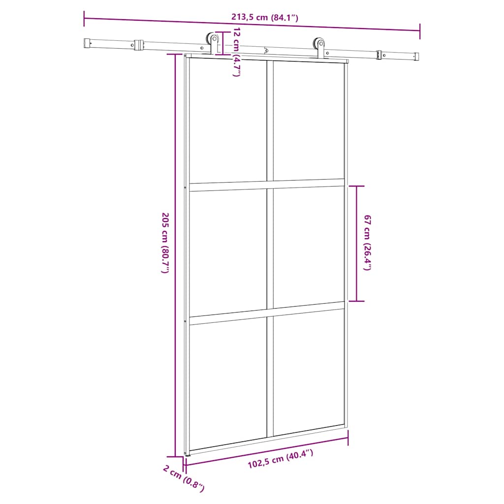 Klizna vrata s priborom 102,5x205 cm kaljeno staklo i aluminij