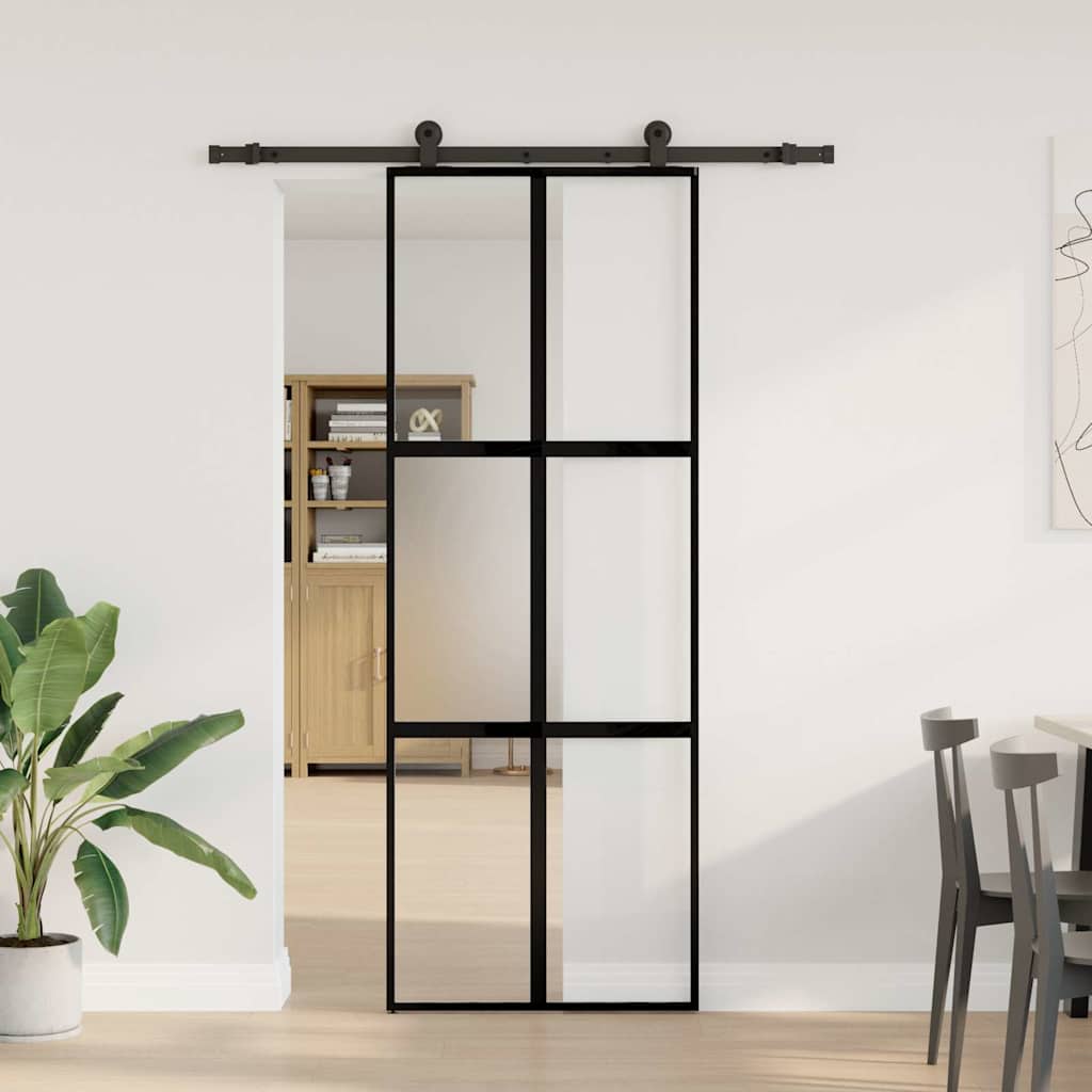 Klizna vrata s priborom 76 x 205 cm kaljeno staklo i aluminij