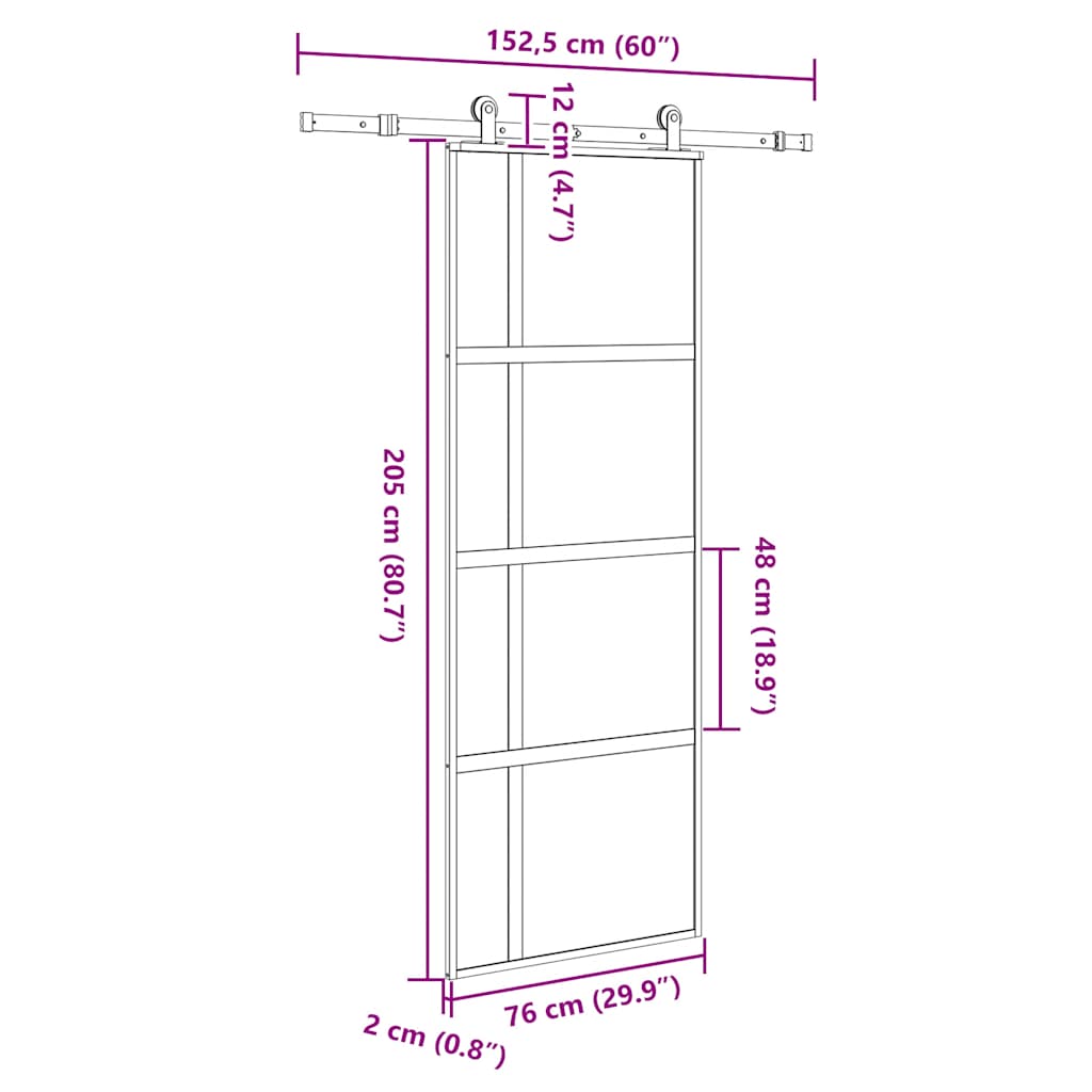 Klizna vrata s priborom 76 x 205 cm kaljeno staklo i aluminij