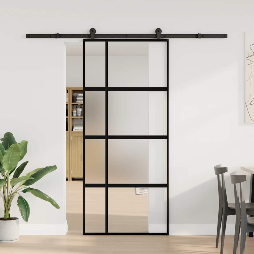 Klizna vrata s priborom 90 x 205 cm kaljeno staklo i aluminij