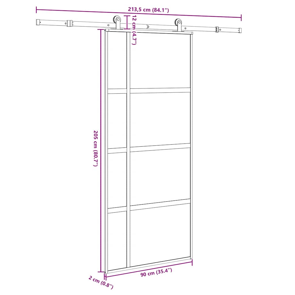 Klizna vrata s priborom 90 x 205 cm kaljeno staklo i aluminij