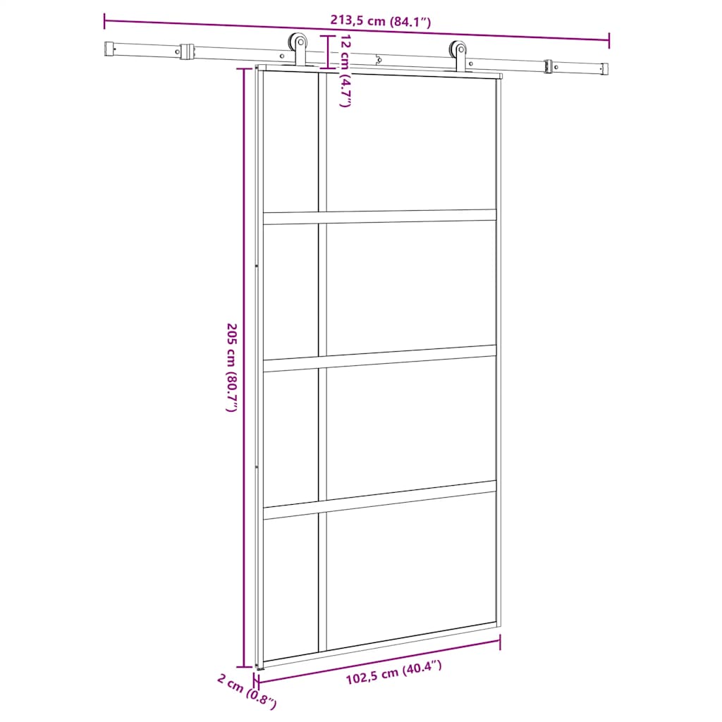 Klizna vrata s priborom 102,5x205 cm kaljeno staklo i aluminij