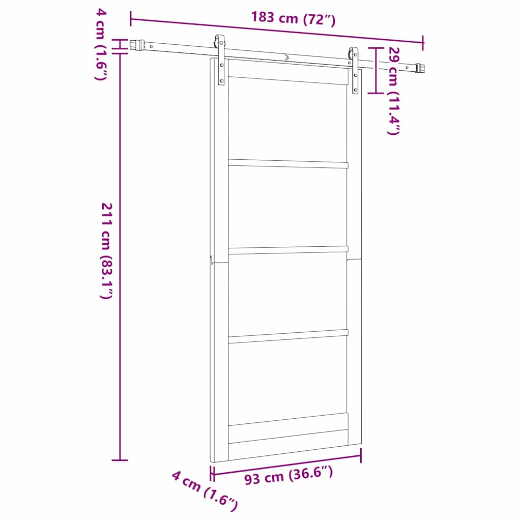 Klizna vrata ORKDAL Prirodna i crna 93 x 211 cm