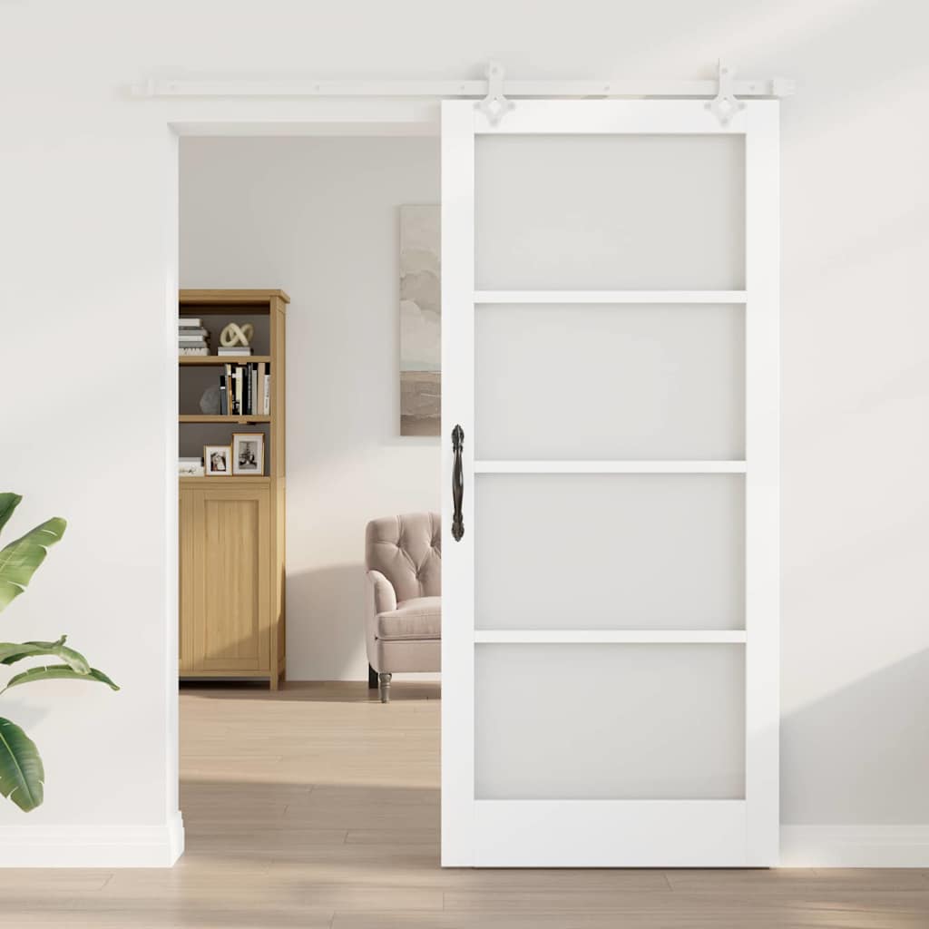 Klizna vrata Bijelo 93 x 211 cm Masivna borovina i staklo
