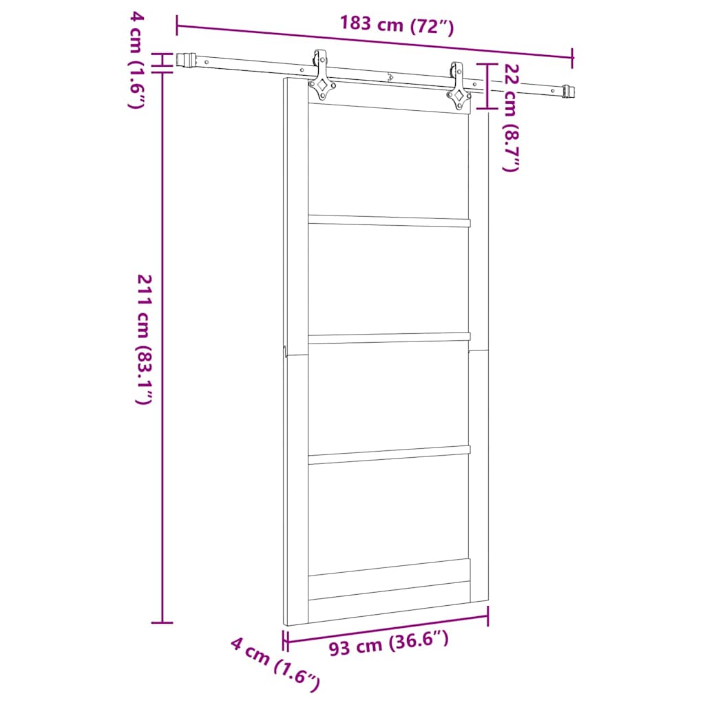 Klizna vrata Bijelo 93 x 211 cm Masivna borovina i staklo