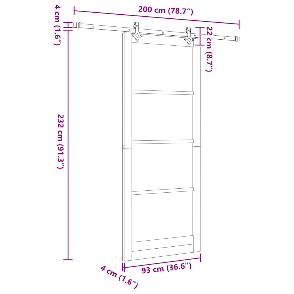 Klizna vrata Prirodna 93 x 232 cm Masivna borovina i staklo