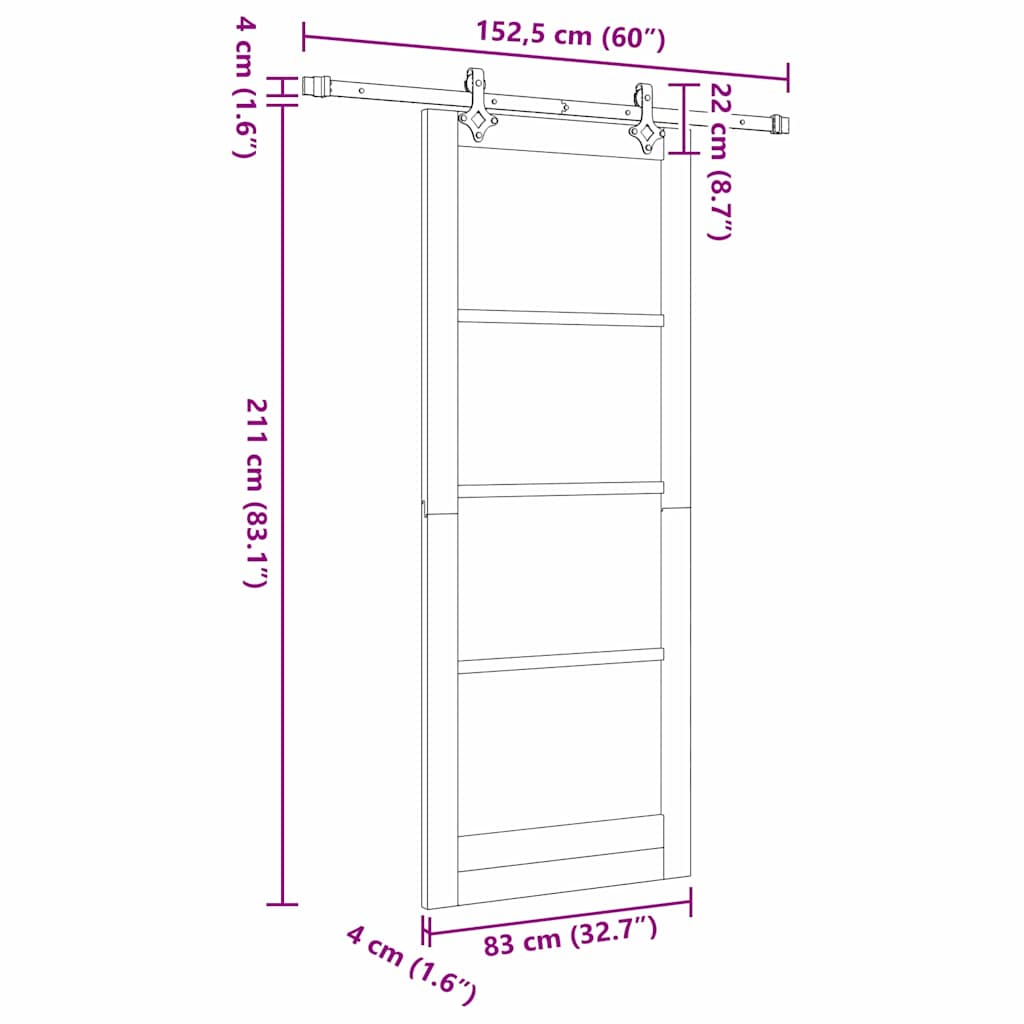Klizna vrata Bijelo 83 x 211 cm Masivna borovina i staklo