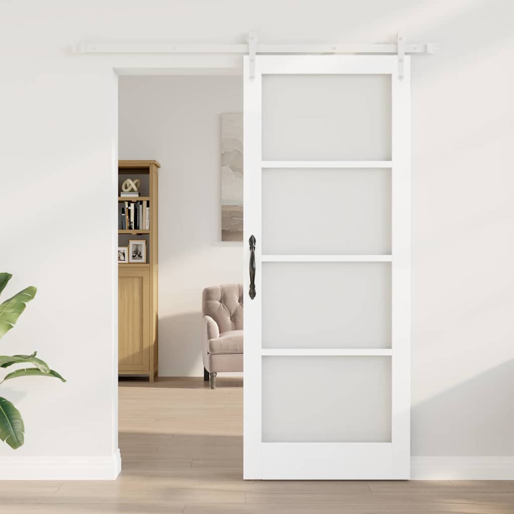Klizna vrata 83 x 211 cm Masivna borovina i staklo Bijelo