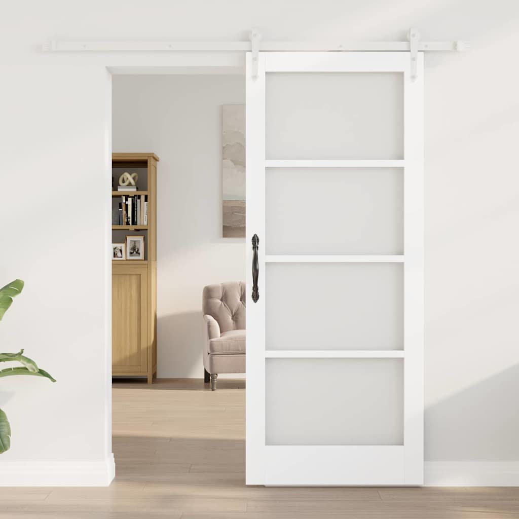 Klizna vrata 83 x 202 cm Masivna borovina i staklo Bijelo