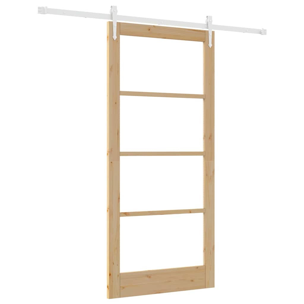 Klizna vrata 93 x 202 cm Masivna borovina i staklo Prirodna