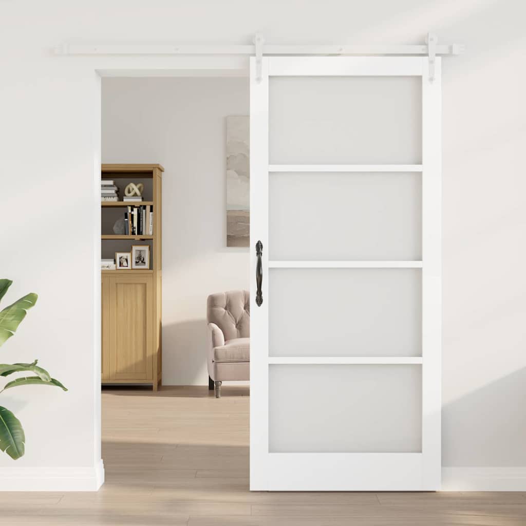Klizna vrata Bijelo 93 x 211 cm Masivna borovina i staklo