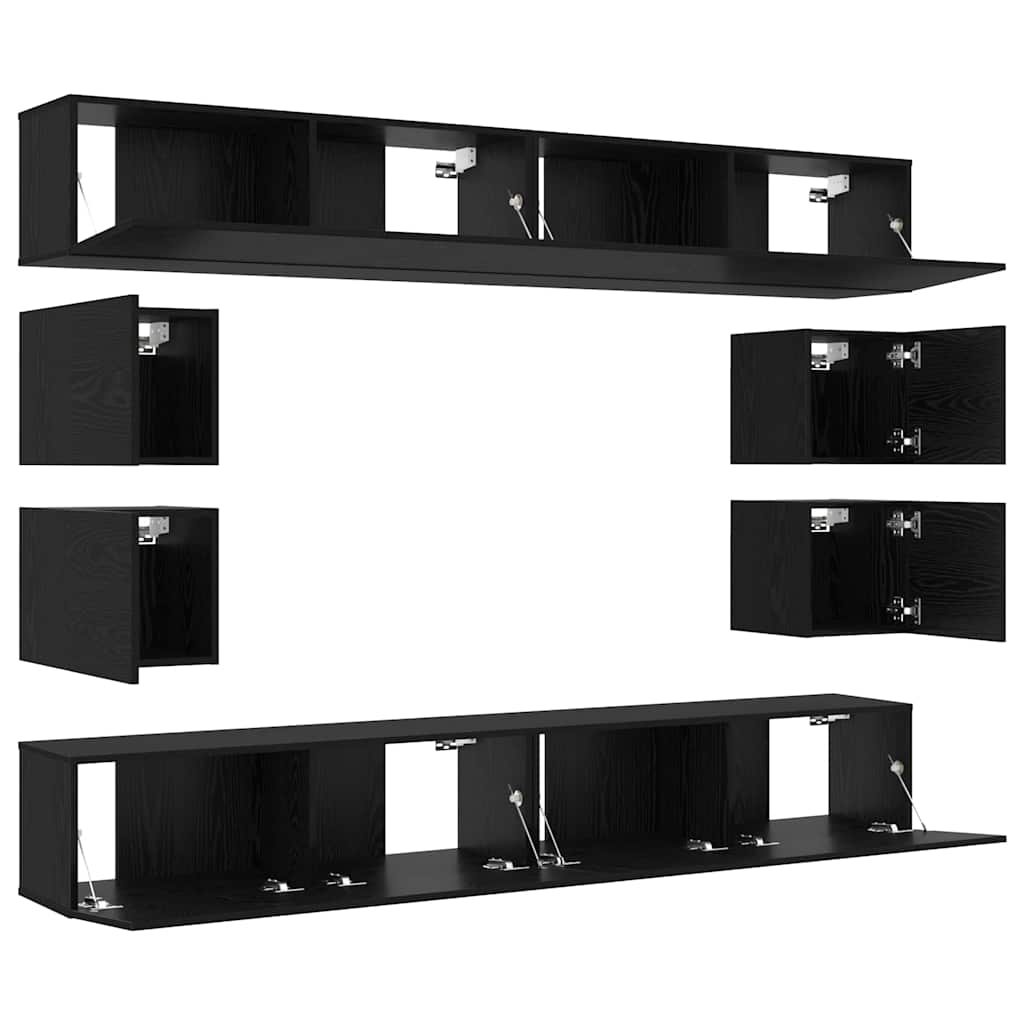Set TV komoda Zidne 8 pcs Crni hrast Konstruirano drvo