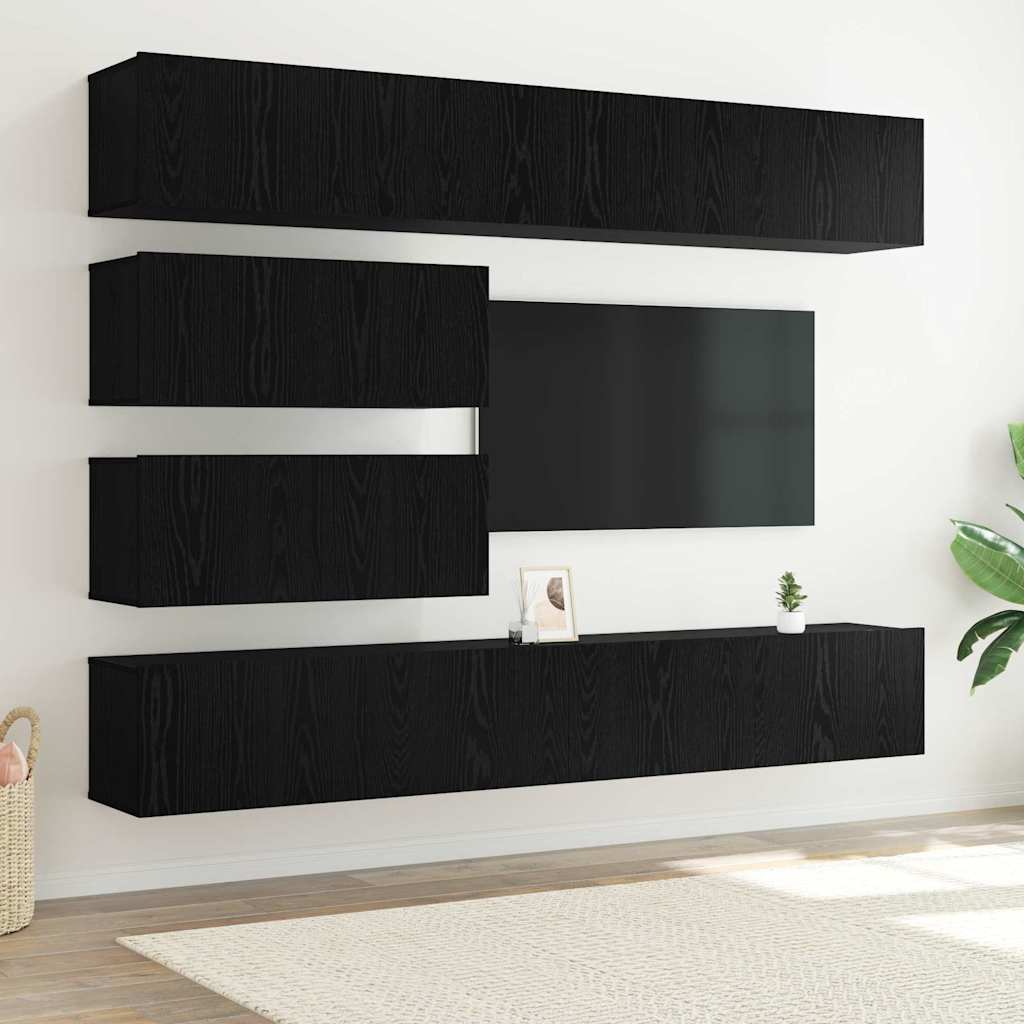 Set TV komoda Zidne 6 pcs Crni hrast Konstruirano drvo