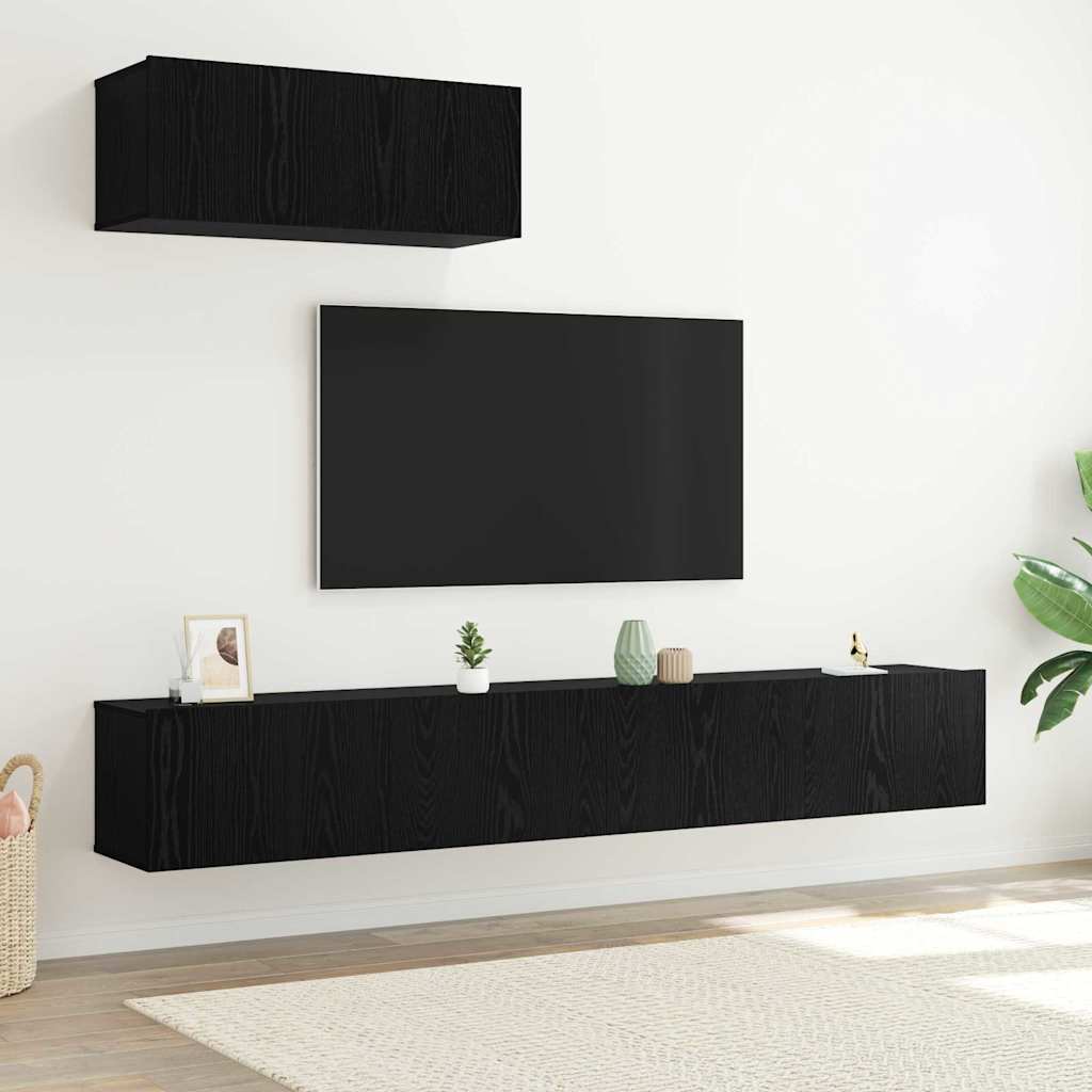 Set TV komoda Zidne 3 pcs Crni hrast Konstruirano drvo