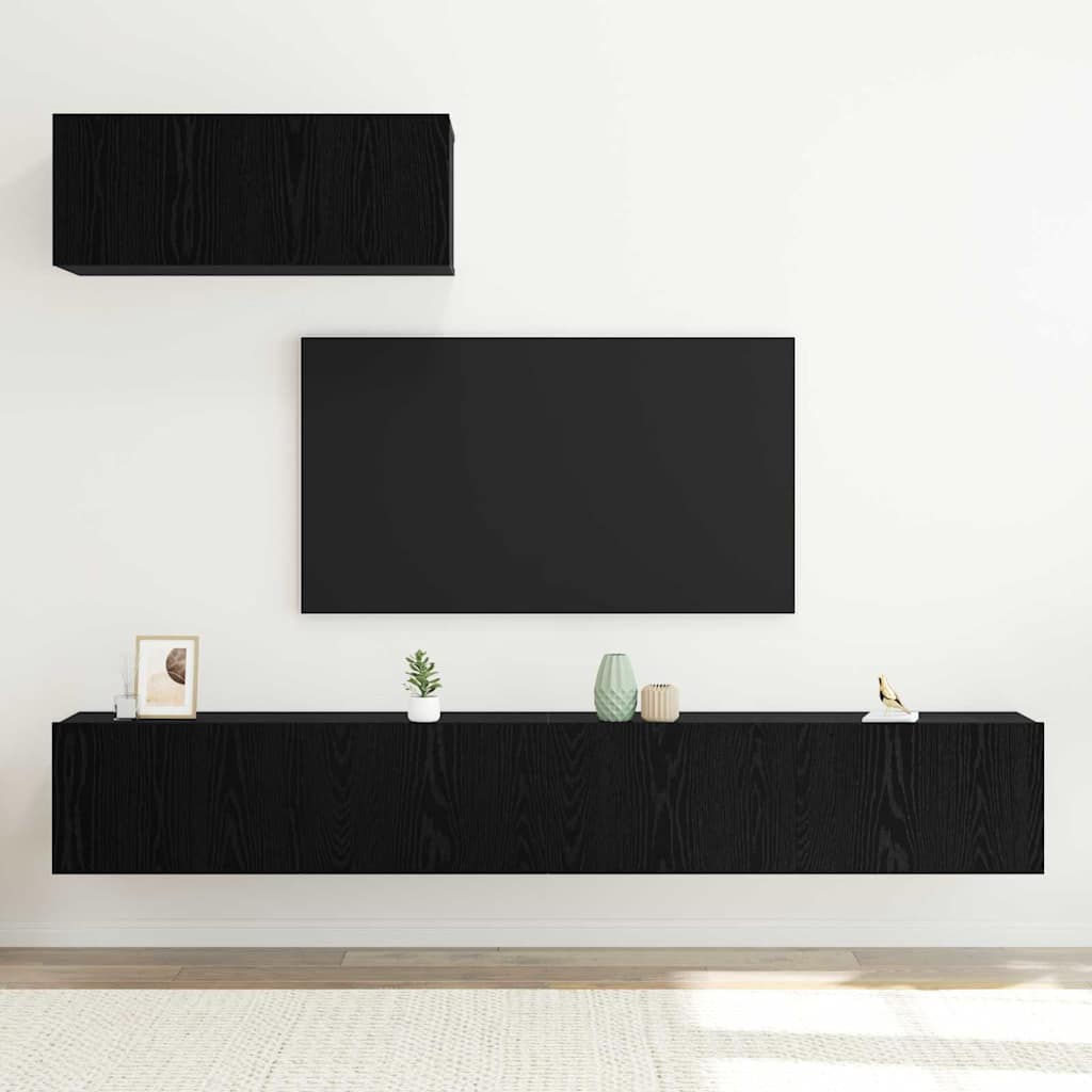 Set TV komoda Zidne 3 pcs Crni hrast Konstruirano drvo