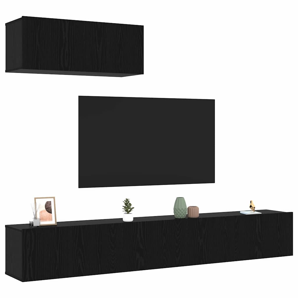 Set TV komoda Zidne 3 pcs Crni hrast Konstruirano drvo