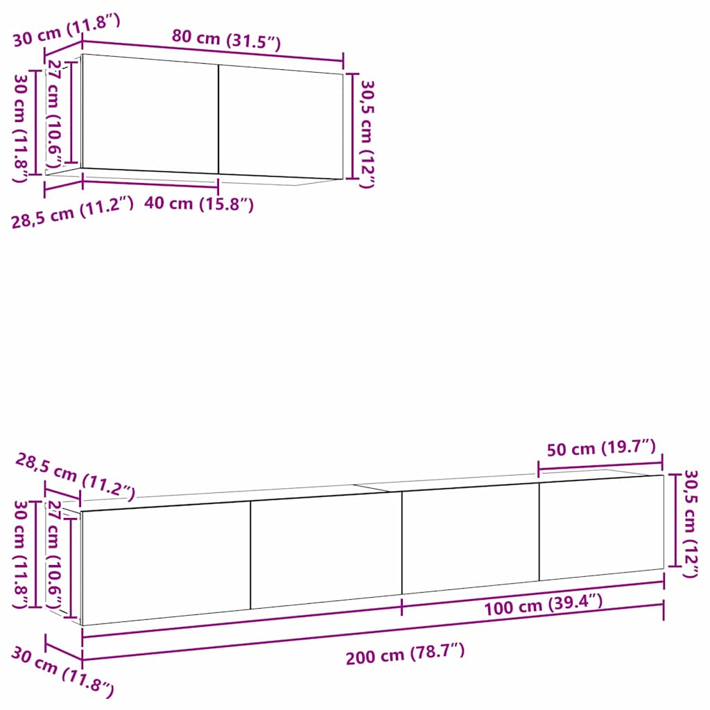 Set TV komoda Zidne 3 pcs Crni hrast Konstruirano drvo